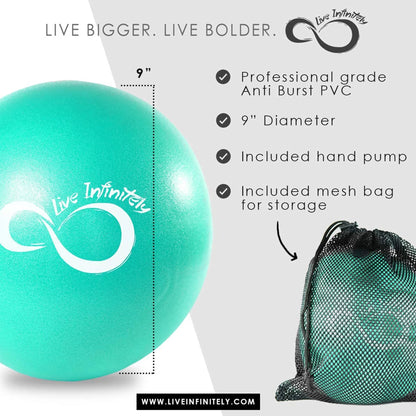 Exercise Ball Workout Equipment for Yoga and Pilates with Mesh Bag Teal (9 Inches)