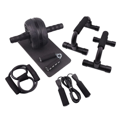 Abs Roller Wheel Indoor Fitness Equipment Set Home Gym Workout Chest Expander Black