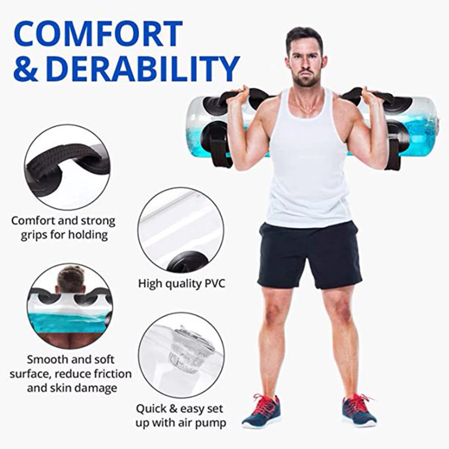 Fitness Aqua Bag Training Power Bag, Adjustable Water Weight Bag with Upgraded Air Pump 45LBS Portable Aqua Training Bag Instead of Sand Bag Training Home Gym for Workout Weights Training Balance