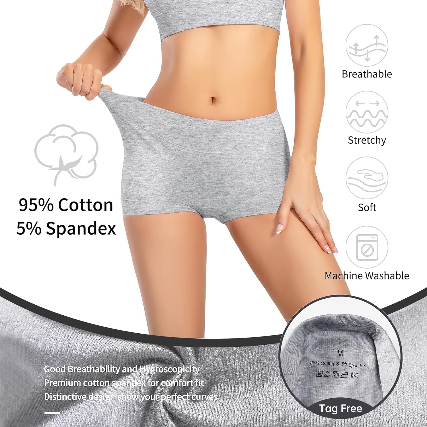 Comfortable Cotton Underwear for Women, High Waisted Boy Shorts Panties,Womens Boxer Briefs Pack,S-5Xl plus Size